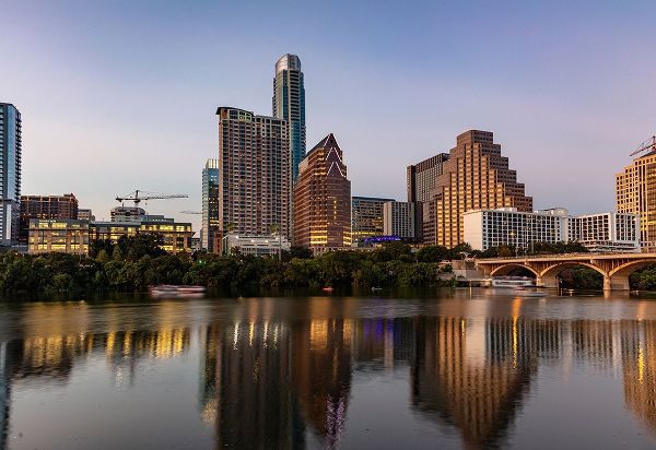 City skyline reflects in the Colorado River in Austin-Texas-USA